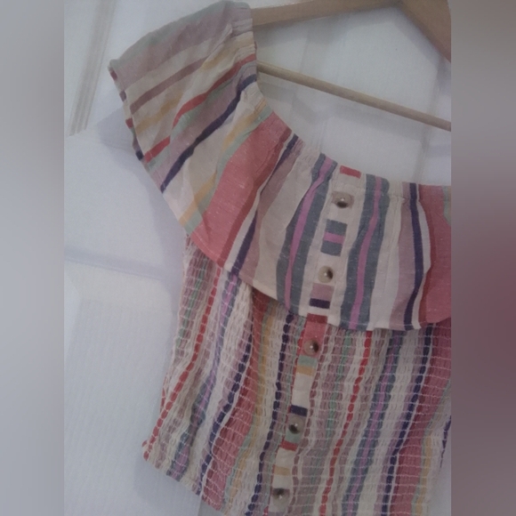 Dizzire Off The Shoulder Rainbow Striped Top - Picture 2 of 5